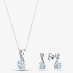 9ct White Gold Aquamarine & Diamond Jewellery Set