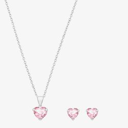 Silver Pink Crystal Heart Jewellery Set