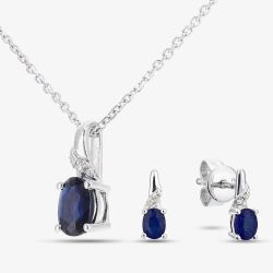 9ct White Gold Oval Sapphire & Diamond Twist Jewellery Set