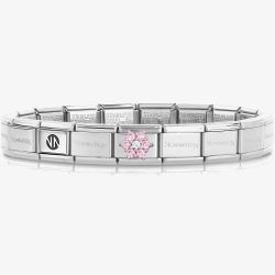 Nomination CLASSIC Composable Silver Cubic Zirconia Pink Flower Bracelet 030000 + 330322/03
