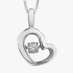 9ct White Gold 0.05ct Diamond Pulse Open Heart  Pendant P3113W/05-10