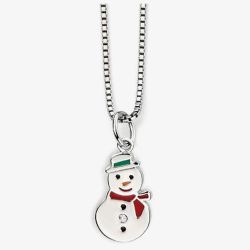 D For Diamond Sterling Silver Enamel Snowman Pendant P4335