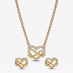 PANDORA 14ct Gold Plated Infinity Heart Jewellery Set 362666C01-50 & 262667C01