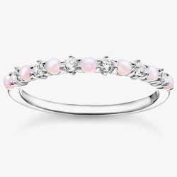 THOMAS SABO Sterling Silver Pink Opal-Imitation Cubic Zirconia Stacking Ring TR2343-166-7