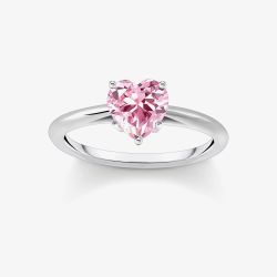 THOMAS SABO Sterling Silver Pink Heart Shaped Cubic Zironica Solitaire Ring TR2476-051-9