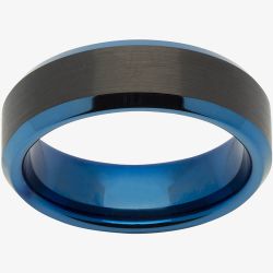 Unique Mens Black & Blue Tungsten 7mm Ring TUR-59