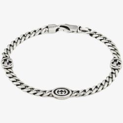 Gucci Interlocking Sterling Silver & Black Enamel Bracelet YBA678660001