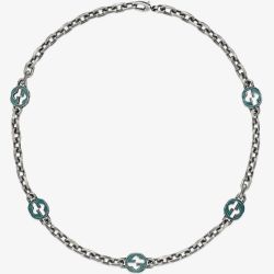 Gucci Sterling Silver Interlocking Turquoise Enamel Necklace YBB65812600100U