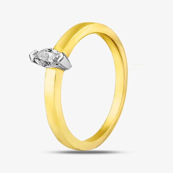 9ct Yellow Gold 0.15ct Marquise Cut Diamond Solitaire Ring 
