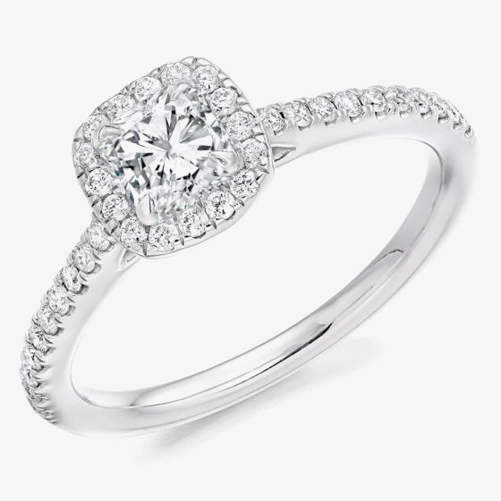 Platinum 0.48ct Certificated Cushion Cut Diamond Shoulder Set Halo Ring ENG4048SMT