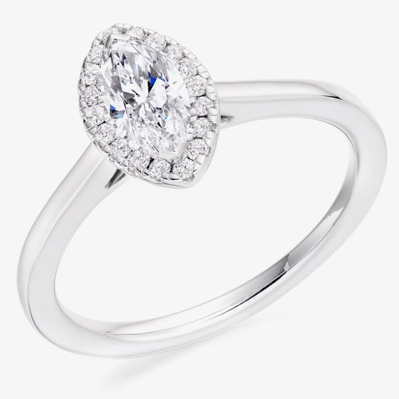 Platinum 0.45ct Certificated Marquise Cut Diamond Halo Ring 45ENG4958