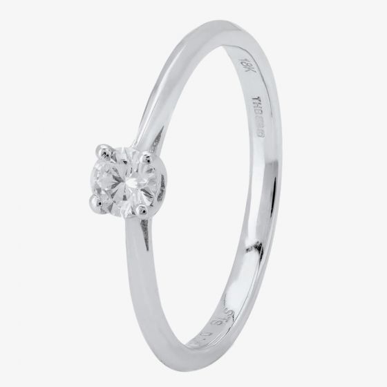 18ct White Gold Four Claw-set Round Brilliant Diamond Solitaire Ring (min 0.19ct) CR10049 18KW