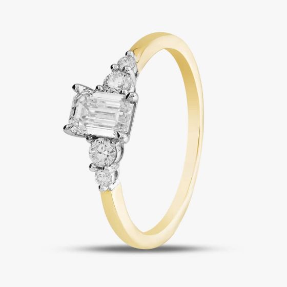 18ct Yellow Gold Certificated 0.70ct Emerald & Brilliant Cut Diamond Shoulder Set Solitaire Ring 31290YW/90-18