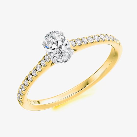 18ct Yellow Gold 0.30ct Oval Cut Diamond Shoulder Set Solitaire Ring ENG5487SMT
