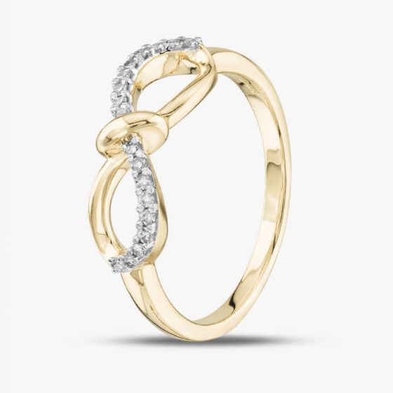 9ct Yellow Gold 0.10ct Brilliant Cut Diamond Bow Ring THR39179-10 (YG)