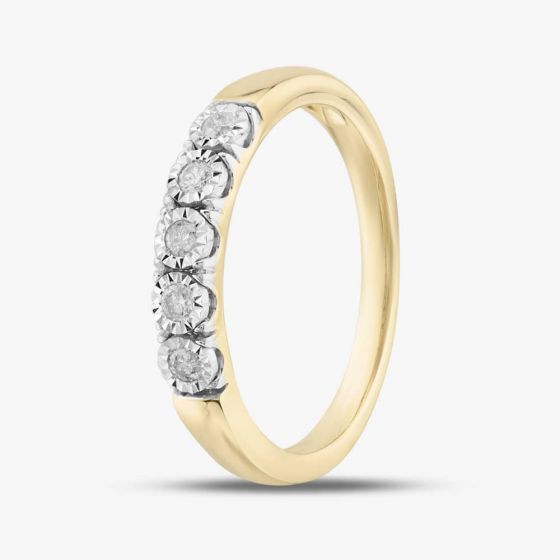 9ct Yellow Gold 0.10ct Brilliant Cut Diamond Half Eternity Ring THR40294-10 (YG)