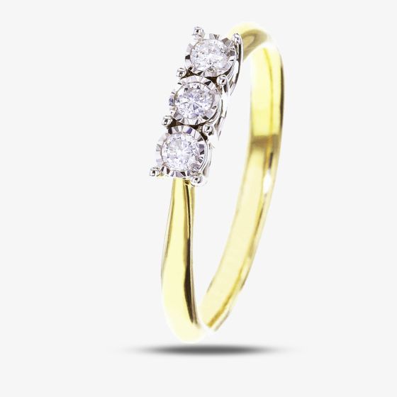 9ct Gold 3 Stone 0.15ct Diamond Ring J4162.9Y.015F