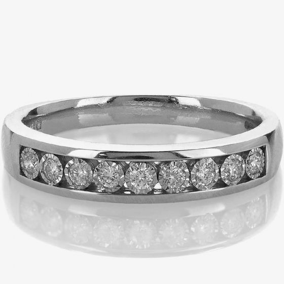9ct White Gold Half Eternity 0.15ct Diamond Ring H6045D-9W-015G