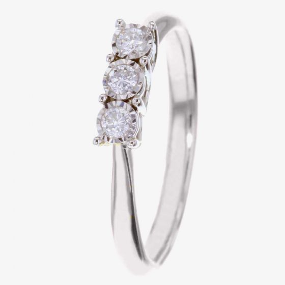 9ct White Gold 3 Stone 0.15ct Diamond Ring J4161D-9W-015G