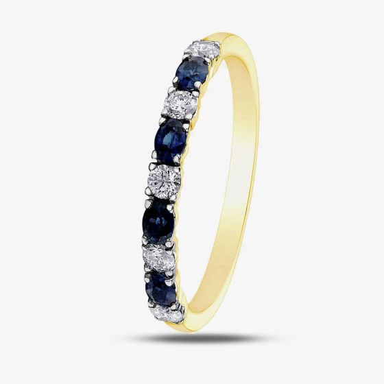9ct Yellow Gold Sapphire & 0.2ct Diamond Half Eternity Ring 50L76-9