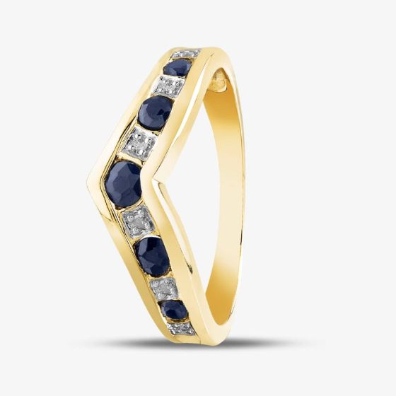 9ct Yellow Gold Sapphire & Diamond Wishbone Ring PR03026Y SA