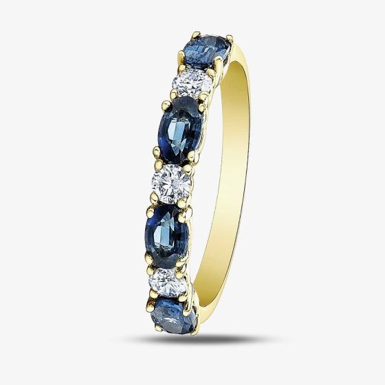 9ct Yellow Gold Sapphire & 0.2ct Diamond Half Eternity Ring 50L77 SAPH