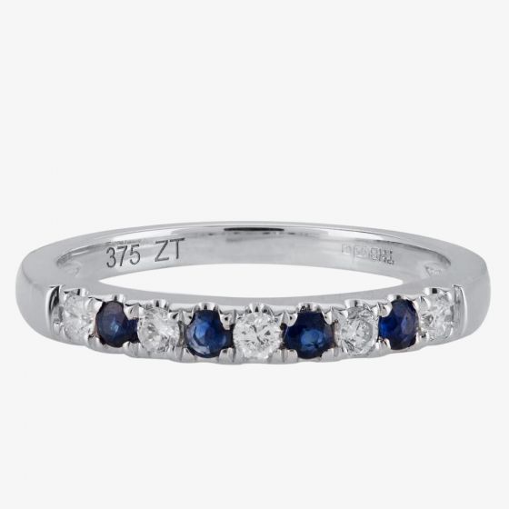 9ct White Gold Sapphire and Diamond Half Eternity Ring OJR0299-BS