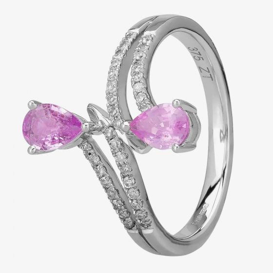 9ct White Gold Twin  Pear-cut Pink Sapphire and Diamond Dress Ring OJR0121C-PS