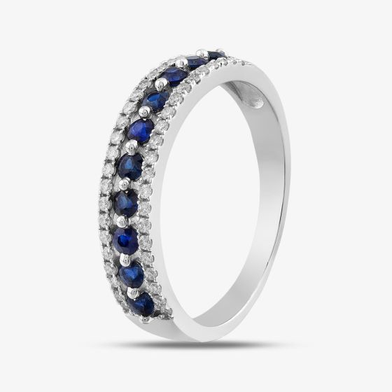 9ct White Gold Sapphire & Diamond Three Row Half Eternity Ring PR10669 SA