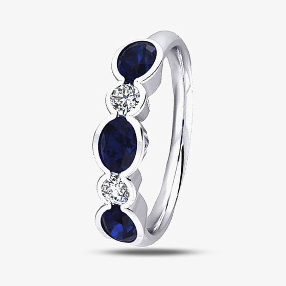 9ct White Gold 0.60ct Sapphire & Diamond Rubover Half Eternity Ring 8910/9Y/DQ10S