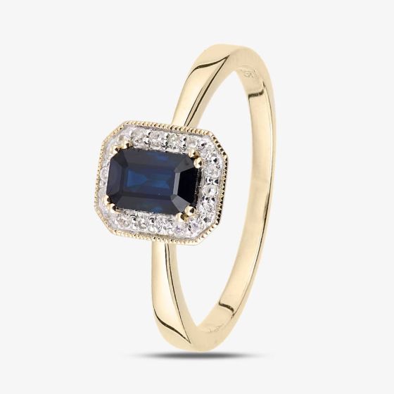 9ct Yellow Gold Blue Sapphire Diamond Cluster Ring DR1619YSA