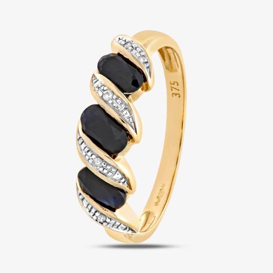 9ct Yellow Gold Sapphire & Diamond Swirl Ring PR06270Y SA