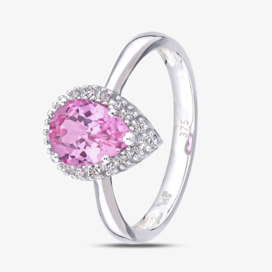 9ct White Gold Pink Sapphire & Diamond Pear Shaped Cluster Ring PR07331WCPSA