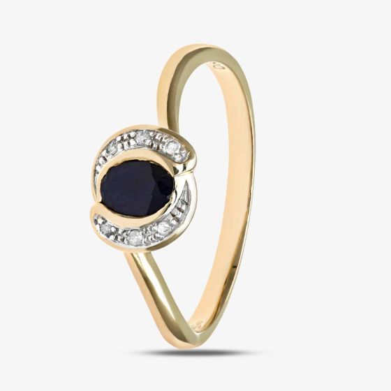 9ct Yellow Gold Oval Sapphire Stone & 0.03ct Diamond Twist Ring PR08989Y SA