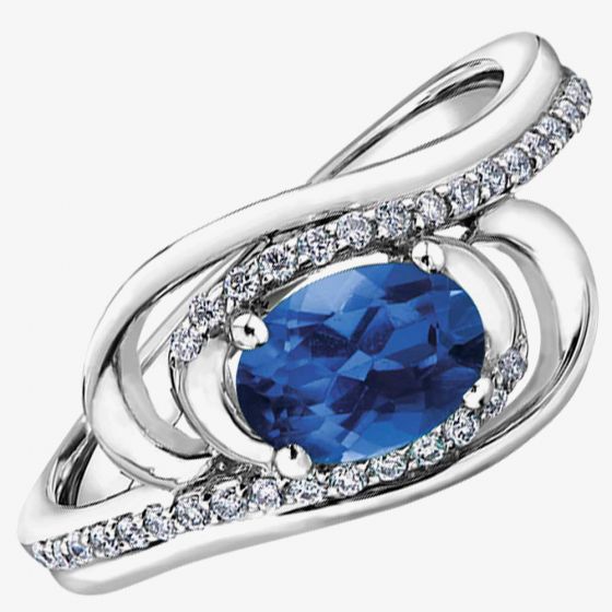 9ct White Gold Oval Sapphire and Diamond Swirl Ring 53C71WG-10 SAPH