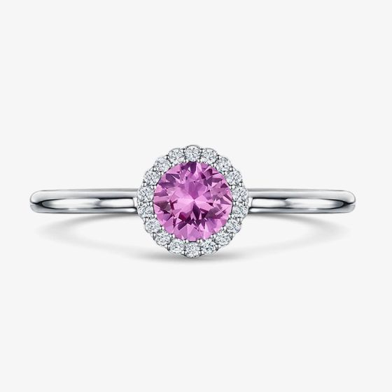 Geoghegan Cannele 18ct White Gold Pink Sapphire & Diamond Halo Cluster Ring CAN56/W