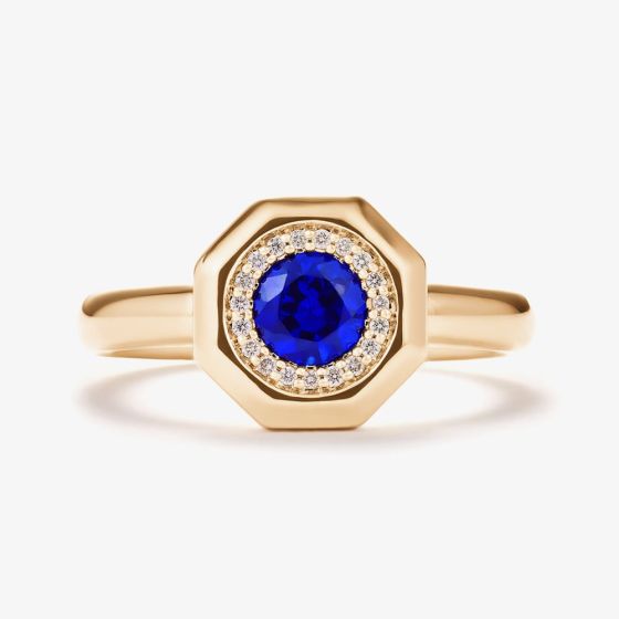 Tivon 18ct Yellow Gold Sapphire & Diamond Octagonal Eden Ring RY-2027-BS