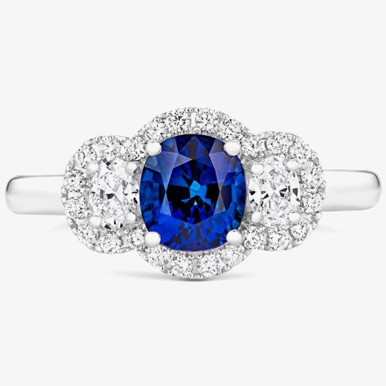 Tivon 18ct White Gold Sapphire & Diamond Triple Cluster Ring RW-1456-BS M 