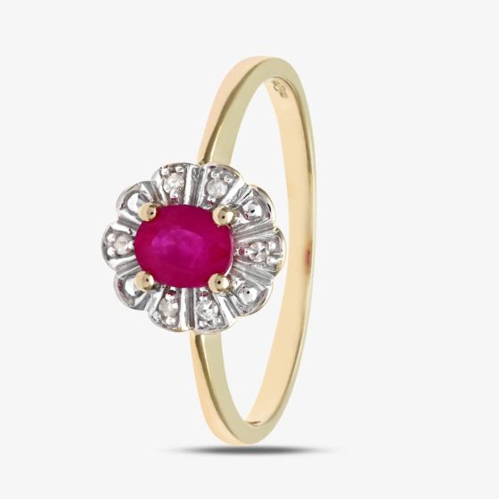 9ct Yellow Gold Ruby Flower Ring PR02321Y RU
