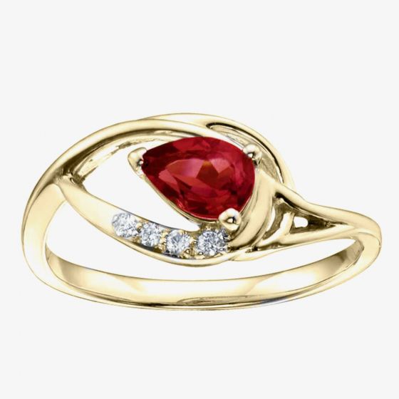 9ct Yellow Gold Pear-cut Ruby and Diamond Ring 51Z88YG/10