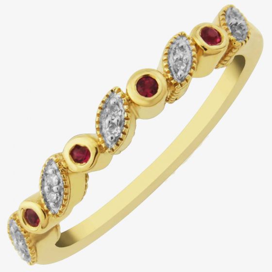 9ct Diamond Round Ruby and Marquise Diamond Ring DRR1316