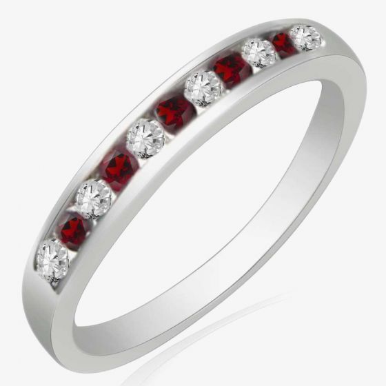 9ct White Gold Ruby and Diamond Channel Set Half Eternity Ring R10047S25R WG