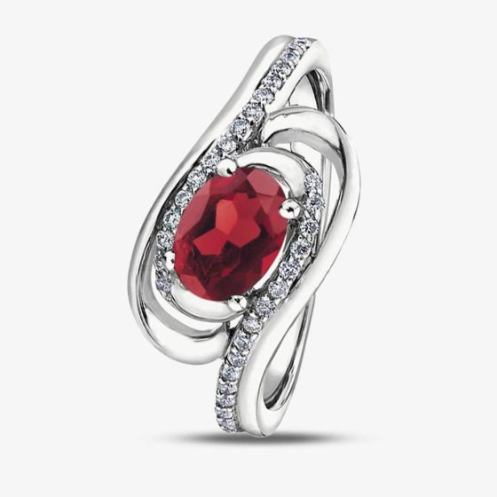 9ct White Gold Oval Ruby and Diamond Swirl Ring 53C71WG-10 RUBY