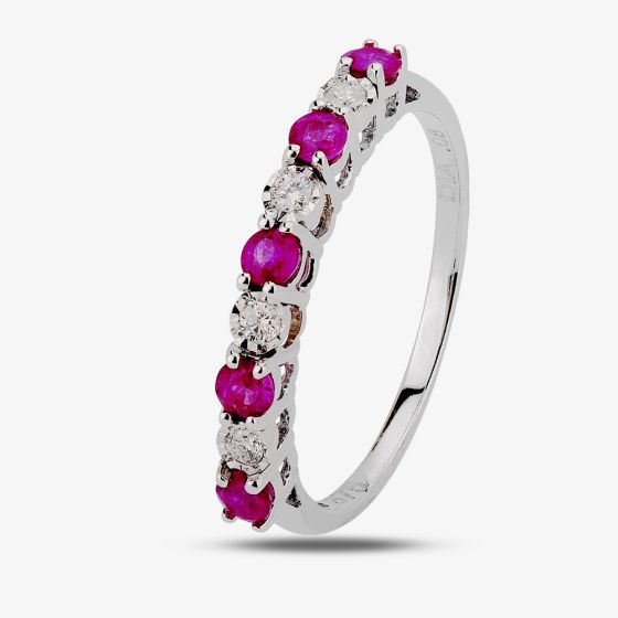 9ct White Gold Claw Set Ruby And Diamond Half Eternity Ring H6142R-9W-008F