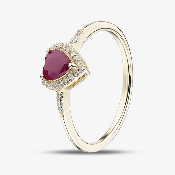 9ct Yellow Gold Ruby & Diamond Heart Cluster Ring RJR04754-R