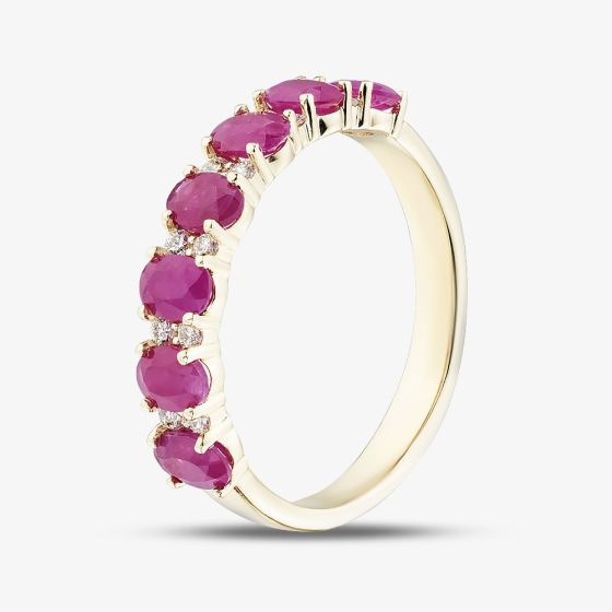 9ct Yellow Gold Oval Cut Ruby & Diamond Half Eternity Ring 50M50-10 RUBY