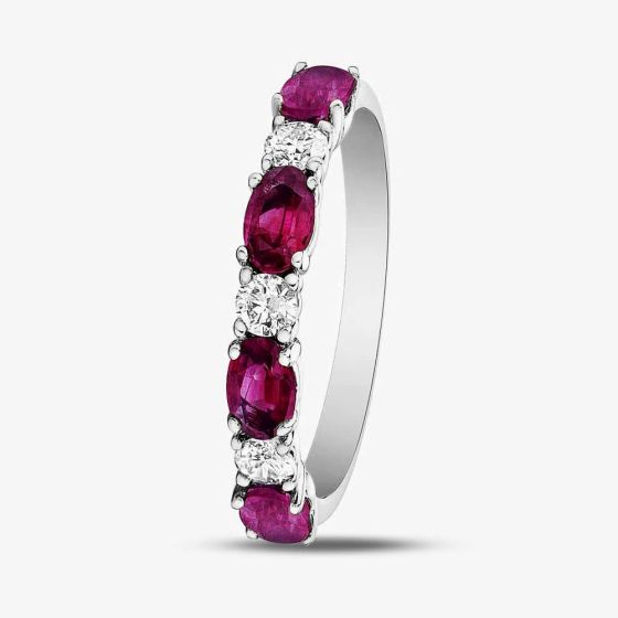 9ct White Gold Ruby & 0.2ct Diamond Half Eternity Ring 50L77WG RUBY