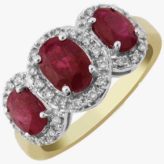 9ct Triple Ruby and Diamond Clusters Ring DRR844