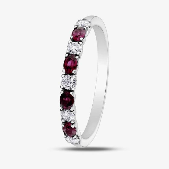9ct White Gold Ruby & 0.2ct Diamond Half Eternity Ring50L76-9 RUBY