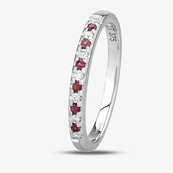 9ct White Gold Claw-set Ruby and Diamond Half Eternity Ring OJR0300-R